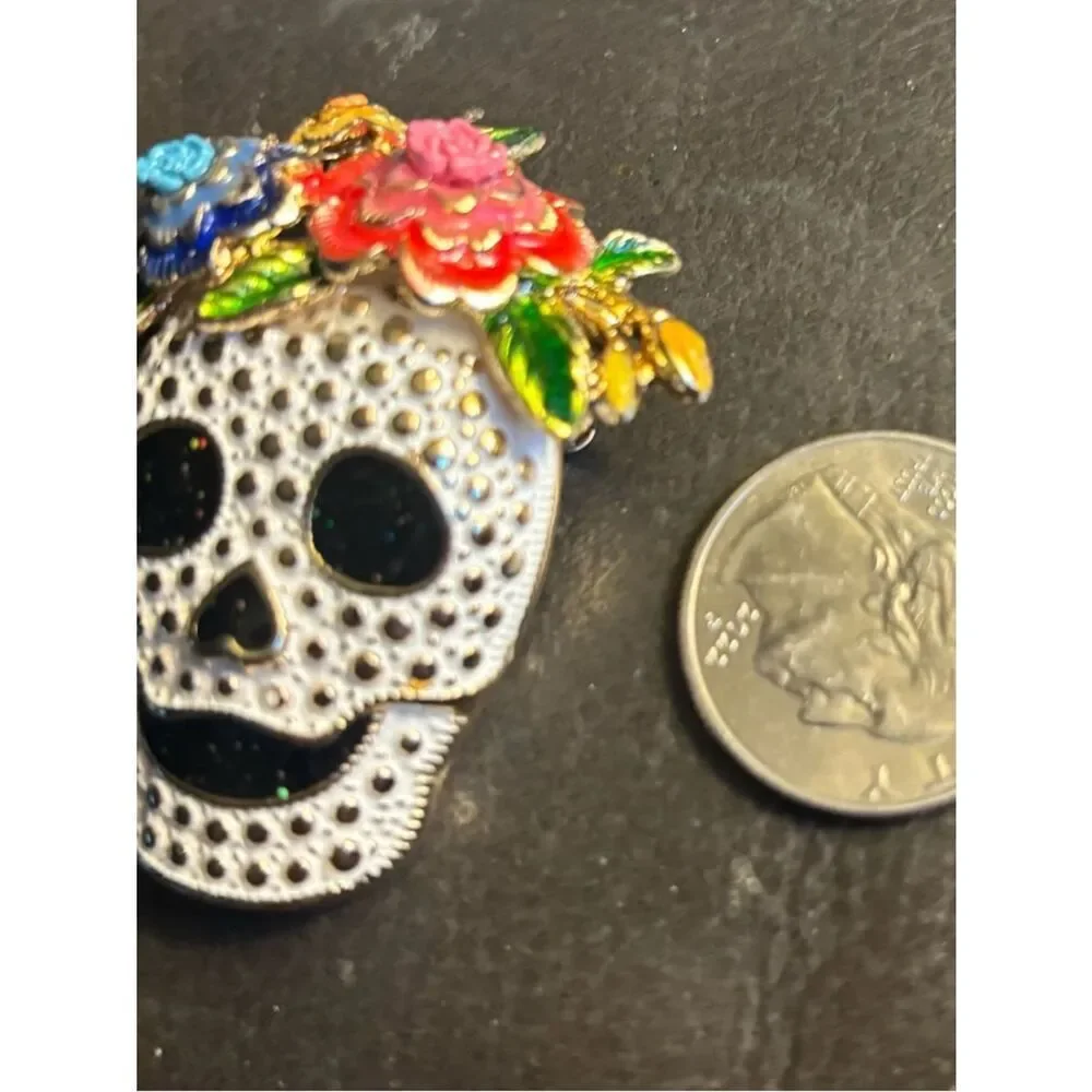 Napier Day of the Dead Floral Sugar Skull Brooch